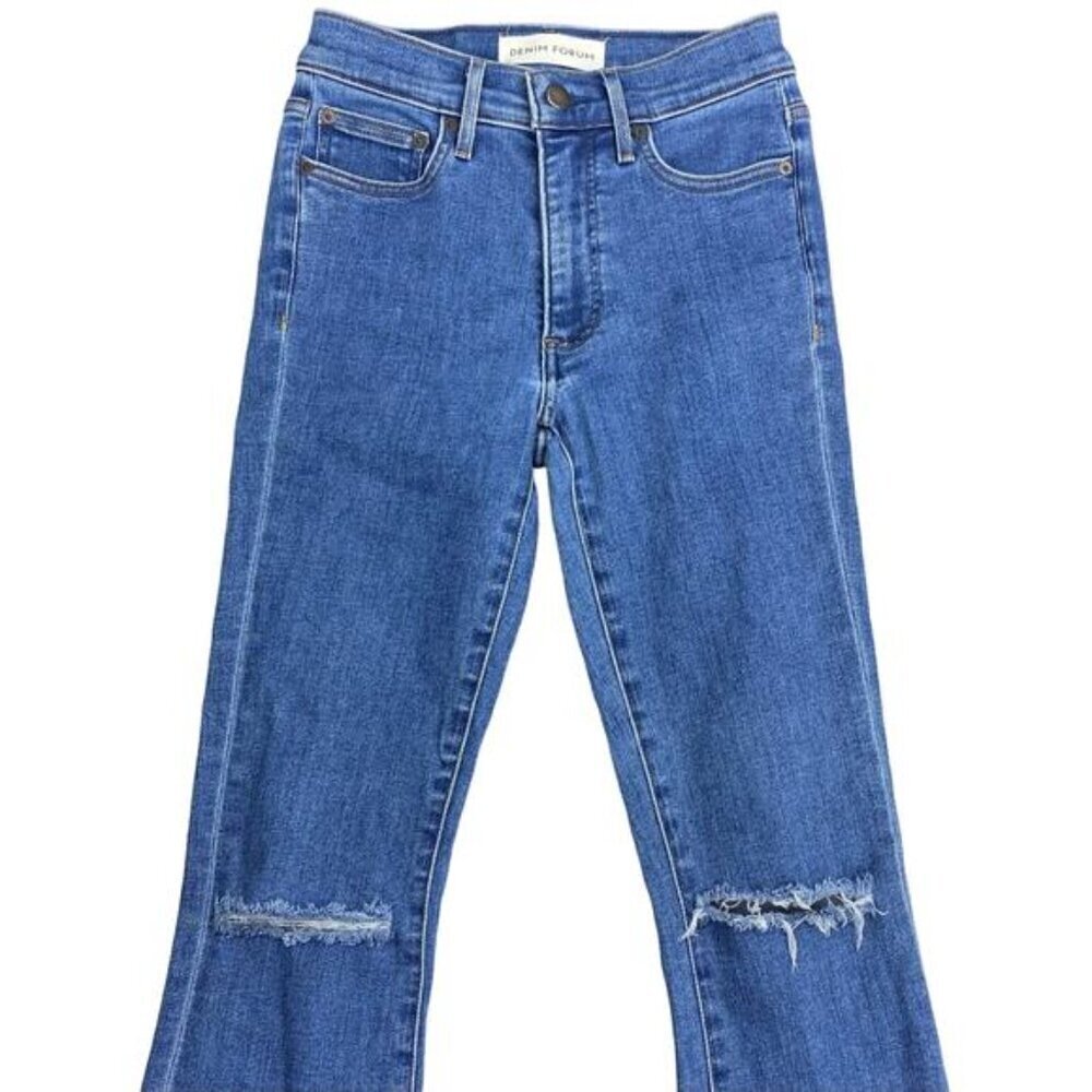 DENIM FORUM Aritzia The Jane Mid Rise Boot Sz 25 Ripped Frayed Knee - Picture 2 of 10